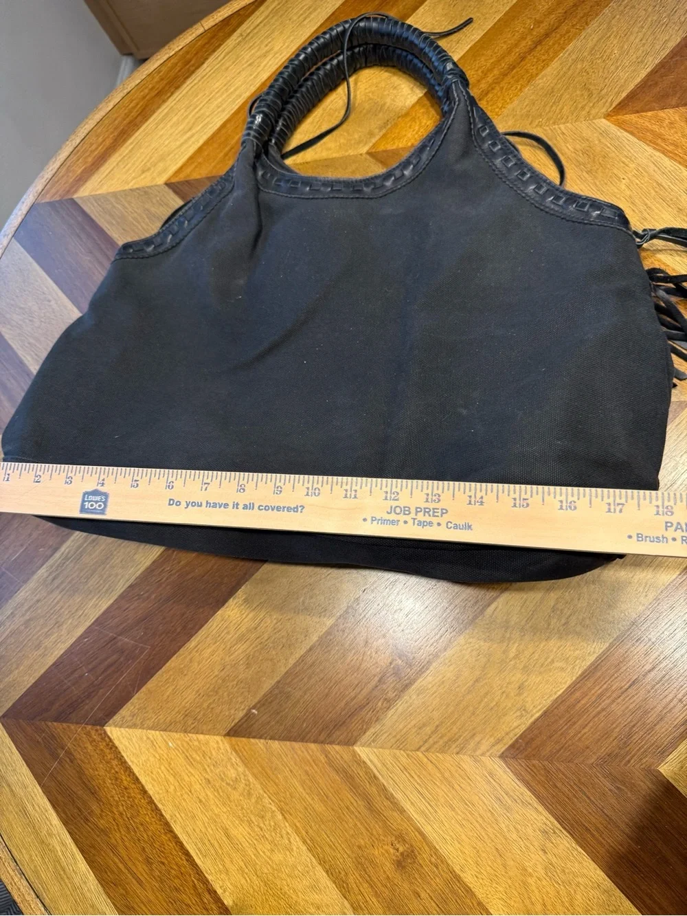 Denim & Supply Ralph Lauren Black Fringe Tote Bag with Braided Handles *desc*